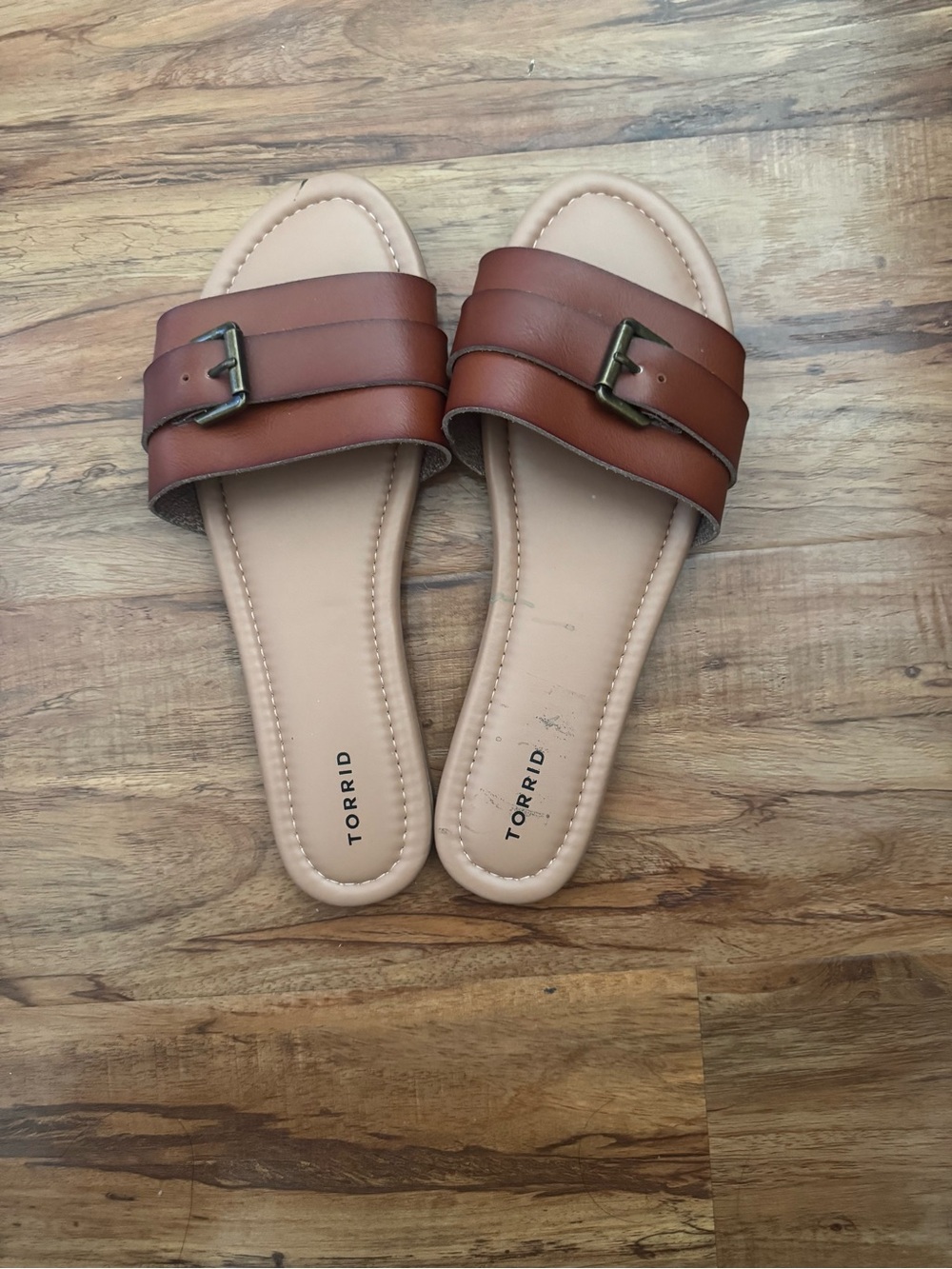 torrid Cognac Double-Band Slide Sandals with Buckles
